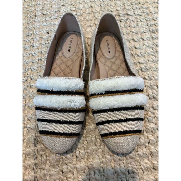 Nearly new BIRDIES Starling Flat In Natural Stripe Embroidery, Sz 8, $150 - Picture 2 of 7